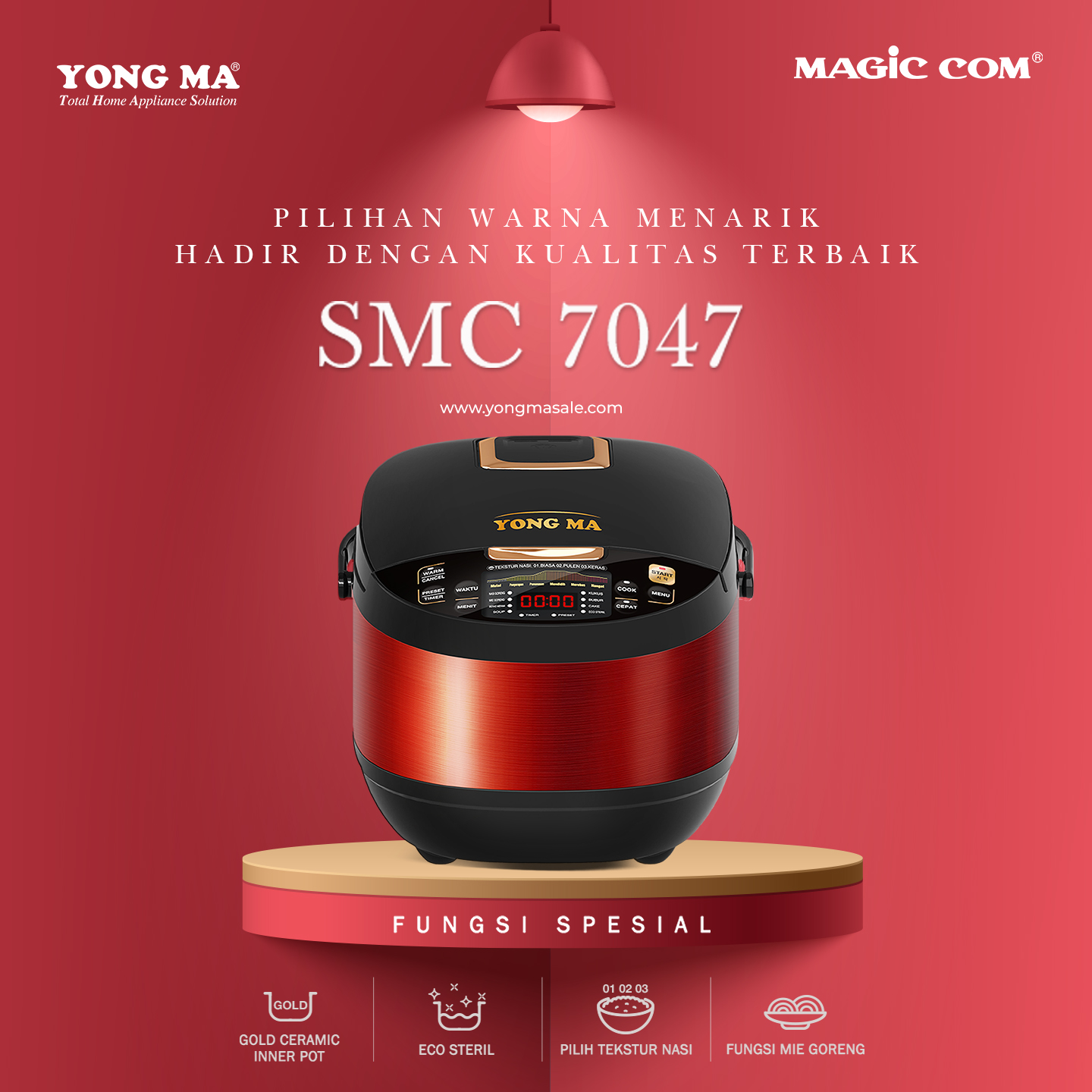 Yong Ma Digital Rice Cooker 2L - SMC7047N | SMC-7047N Hitam Merah